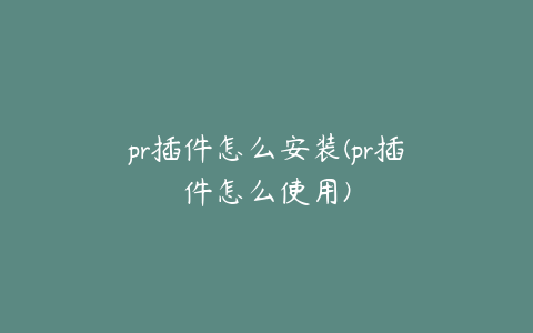 pr插件怎么安装(pr插件怎么使用)