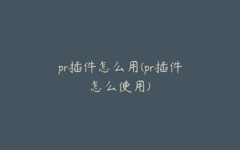 pr插件怎么用(pr插件怎么使用)