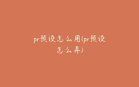 pr预设怎么用(pr预设怎么弄)