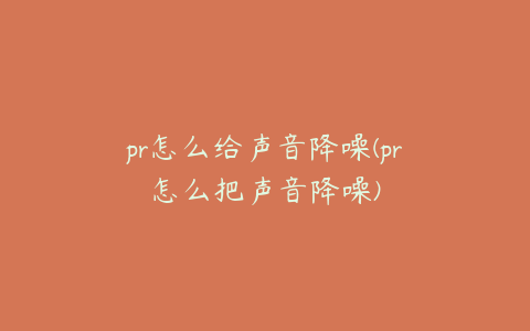 pr怎么给声音降噪(pr怎么把声音降噪)