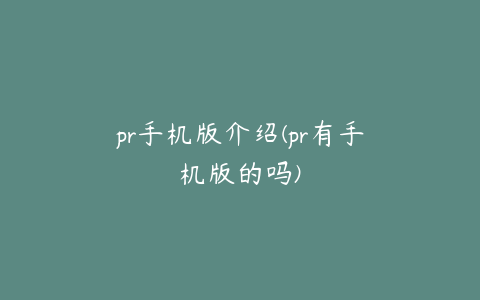 pr手机版介绍(pr有手机版的吗)