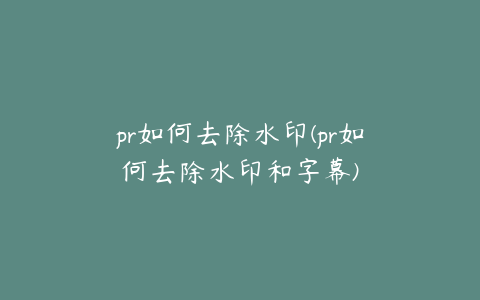 pr如何去除水印(pr如何去除水印和字幕)