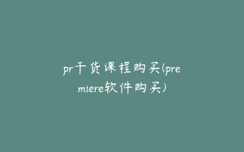 pr干货课程购买(premiere软件购买)