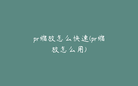 pr缩放怎么快速(pr缩放怎么用)