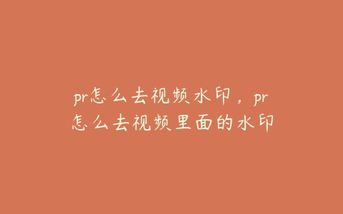 pr怎么去视频水印，pr怎么去视频里面的水印