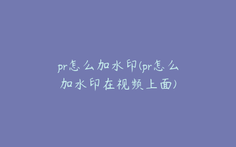 pr怎么加水印(pr怎么加水印在视频上面)