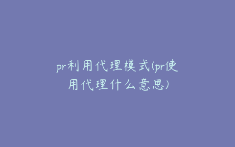 pr利用代理模式(pr使用代理什么意思)