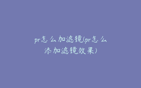 pr怎么加滤镜(pr怎么添加滤镜效果)