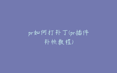 pr如何打补丁(pr插件补帧教程)