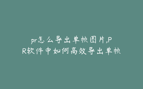 pr怎么导出单帧图片,PR软件中如何高效导出单帧图片教程